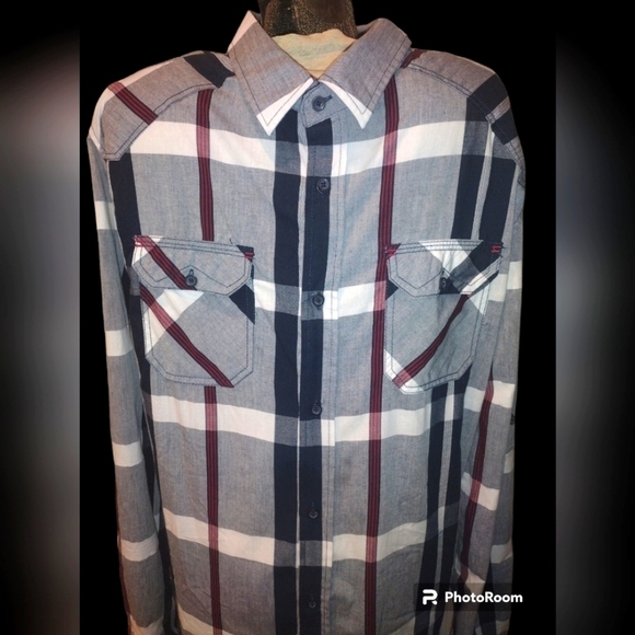 Men's Carbon button down shirt, blue multi, size XL - Picture 3 of 4